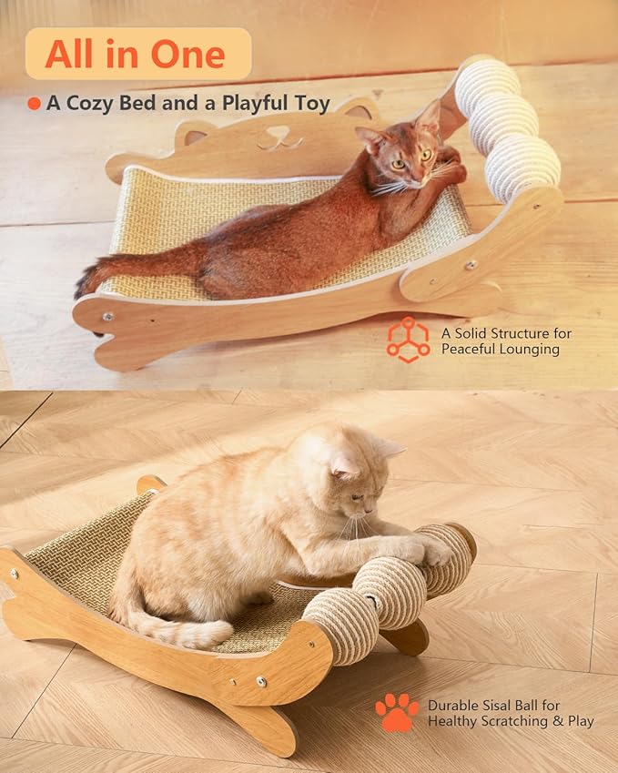 Cat Scratcher,Scratching Post,and Hammocks with Sisal Ball Toys Wooden Cat Beds & Furniture are Sturdy and Durable for All Types of Cats to Play and Relax Indoors