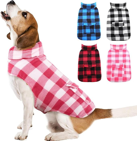 Kuoser Dog Winter Coat, Windproof Dog Fleece Jacket British Style Plaid Cold Weather Doggie Vest Coats, Reversible Cozy Warm Puppy Clothes Pet Apparel for Small Dogs S