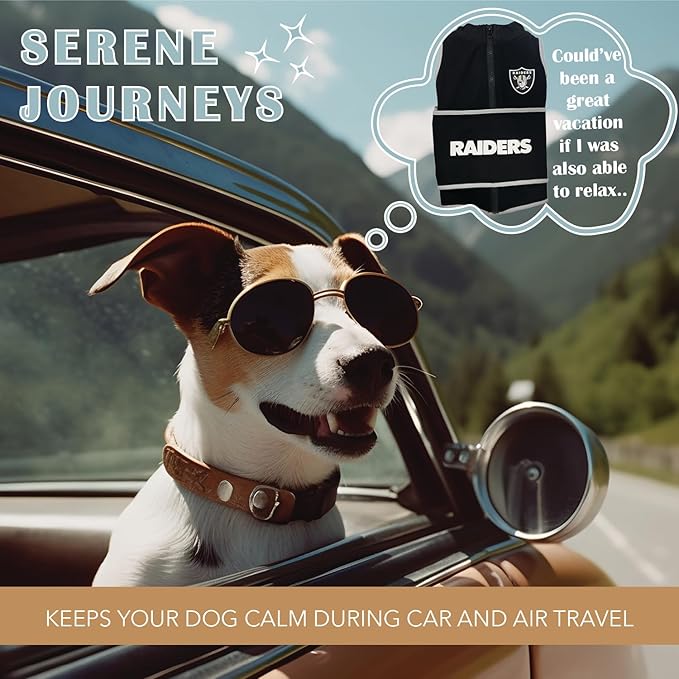 NFL LAS Vegas Raiders Dog Anxiety Shirt Calming Soothing Solution Vest, for Dogs & Cats with Anxiety, Fears, Fireworks, Loud Noises, Dark, Lonely Keeps Dogs Calm Feeling Safe, Relaxing Jacket, Small