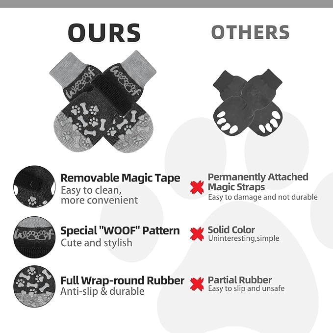 KOOLTAIL Dog Socks for Hot/Cold Pavement to Prevent Licking Paws,Dog Boots&Paw Protector for Hardwood Floors Anti Slip,Traction Control No Twist Grip Booties for Small Medium Large Senior Dogs S