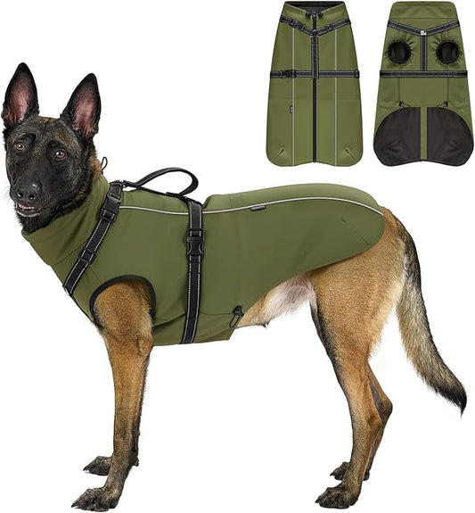 OneTigris Dog Coat with Harness - Reflective Adjustable Coats for Medium and Large Dogs, Waterproof Warm Winter Coat, Soft Heavy Fleece Lining with Back Zipper Dog Jackets