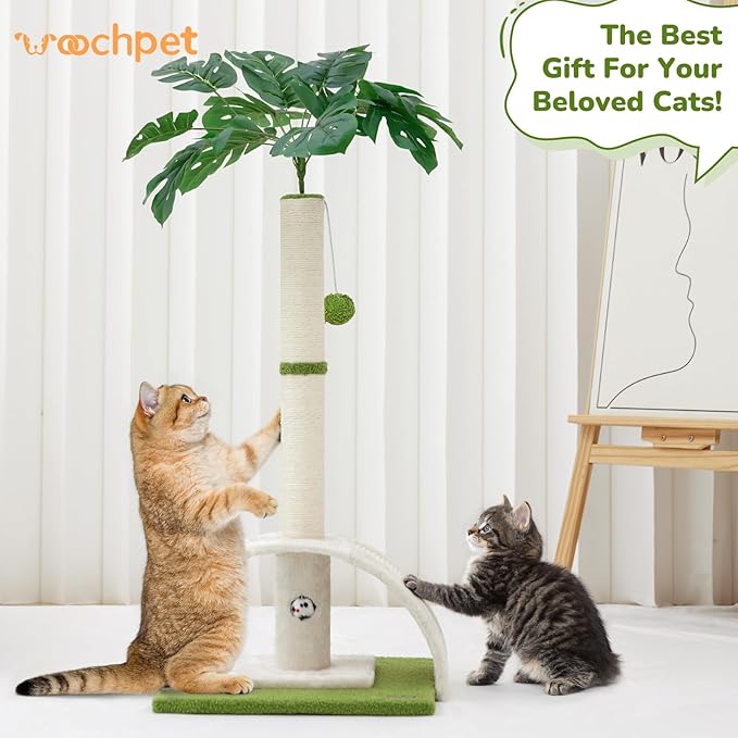 Cat Scratching Post, 35" Tall Cat Scratcher Kitten Scratch Post with Sisal Rope for Indoor Cats Claw Scratcher, Cat Tree with Dangling Ball for Kitties and Cats