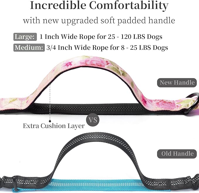 iYoShop Hands Free Dog Leash with Zipper Pouch, Dual Padded Handles and Durable Bungee for Walking, Jogging and Running Your Dog (Pink Sakura, Large)