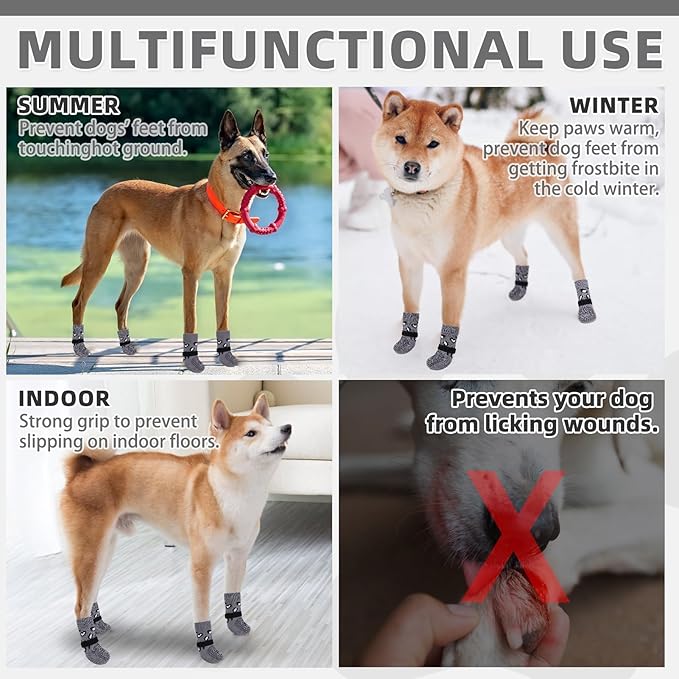 KOOLTAIL Dog Socks for Hot/Cold Pavement to Prevent Licking Paws,Dog Boots&Paw Protector for Hardwood Floors Anti Slip,Traction Control No Twist Grip Booties for Small Medium Large Senior Dogs SM