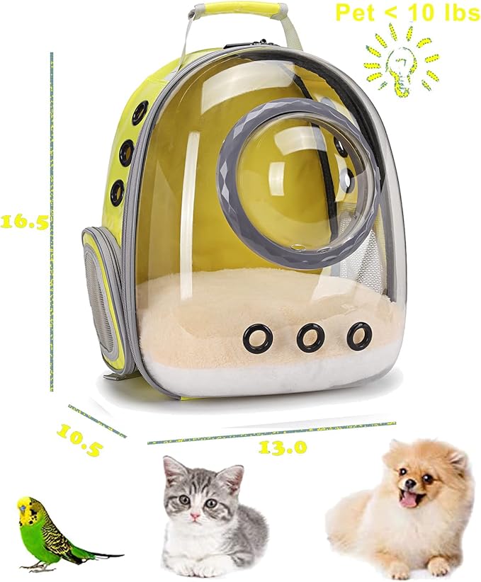 Cat Backpack Carrier, Bubble Backpack for Cat Kitten Small Puppy and Bunny, Space Capsule Bubble Cat Backpack Carrier, Airline Approved Waterproof Yellow Pet Backpack for Small Dog
