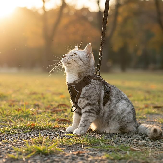 Cat Harness and Leash Set Escape Proof Tactical Medium Kitten Harness Emotional Support Cat Vest, Brown, M