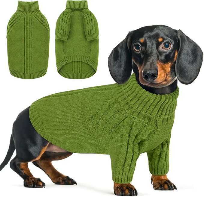 Queenmore Dog Sweaters for Small Dogs, Long Sleeve Doggie Sweater with High Neck, Soft Comfortable Pet Pullover with Patterns, Christmas Warm Dog Kintsweater for Chihuahua Yorkie Pomeranian (Green,S)