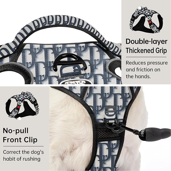 IVY&LANE No Pull Dog Harness with Leash Set, Reflective No Choke Pet Vest,Adjustable Oxford Dog Vest Harness with Easy Control Handle for Large Dogs (Vintage Blue,L)