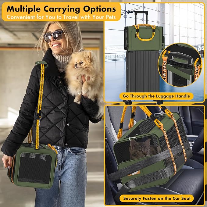 PAWZIDEA Expandable Pet Carrier with Wheels, 18"X11"X11" TSA Airline Approved Cat Carrier for 2 Cats Under Seat, Foldable Soft-Sided Dog Carrier for Small Dogs Rolling Travel Bag, Max Weight 18 lbs