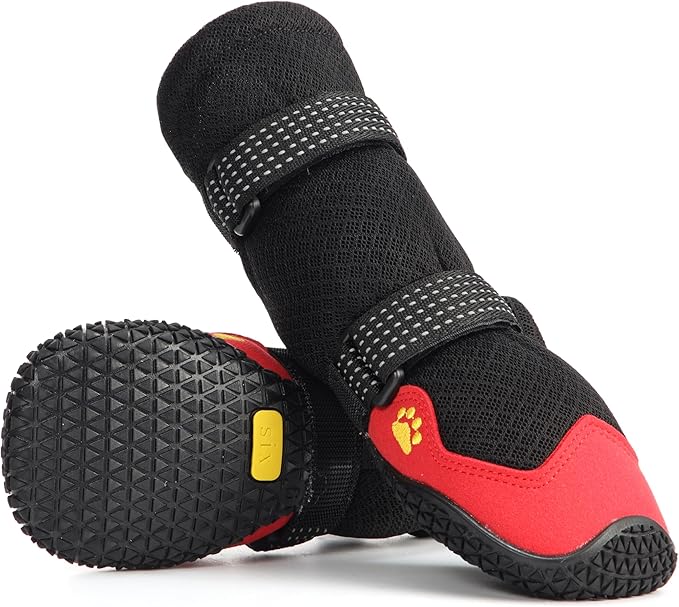 Dog Shoes for Hot Pavement Anti-Slip Dog Boots Waterproof Dog Shoes for Small to Large Dogs with Reflective Straps Pet Dog Boots for Hiking.4Pcs Soft Breathable Paw Protectors for Dogs