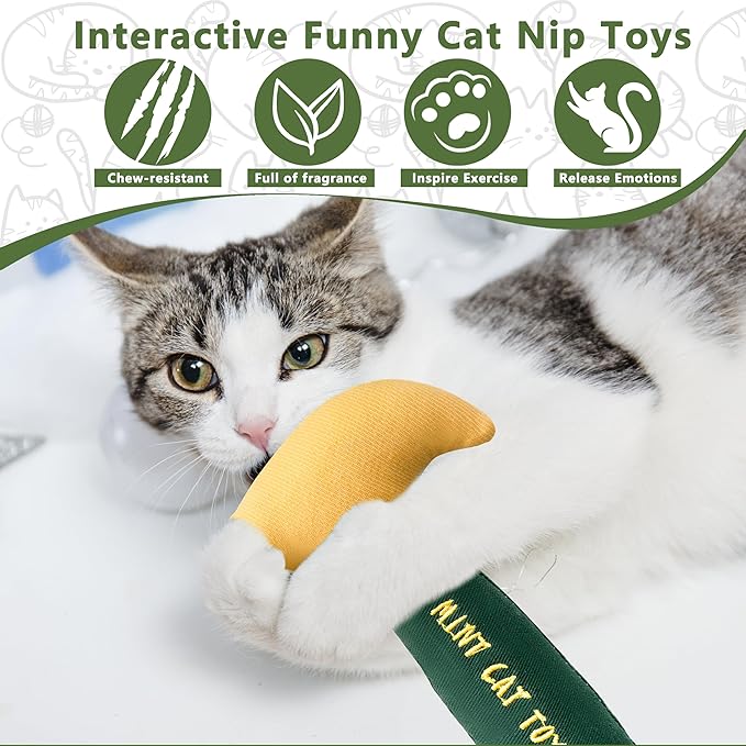 Catnip Toys for Cats, Chew Resistant Cat Toys with Natural Catnip, Interactive Funny Shape Kitten Kicher, Soft Cat Teething Chew Toy for Indoor Cats & Kittens, Tool Shape Pet Toys, 5 Pack