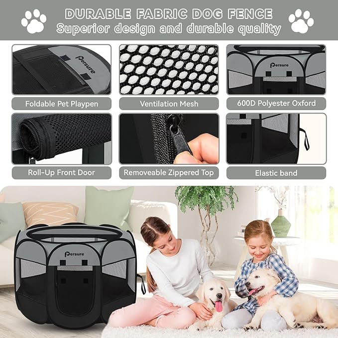 Dog Cat Playpen Indoor Outdoor for Puppy Pet Cat Travel, Dog Enclosure Tent Crates Cage for Recovery After Surgery, Portable Pop Up Dog Kennel with Carrying Case (Dark Grey, Large)