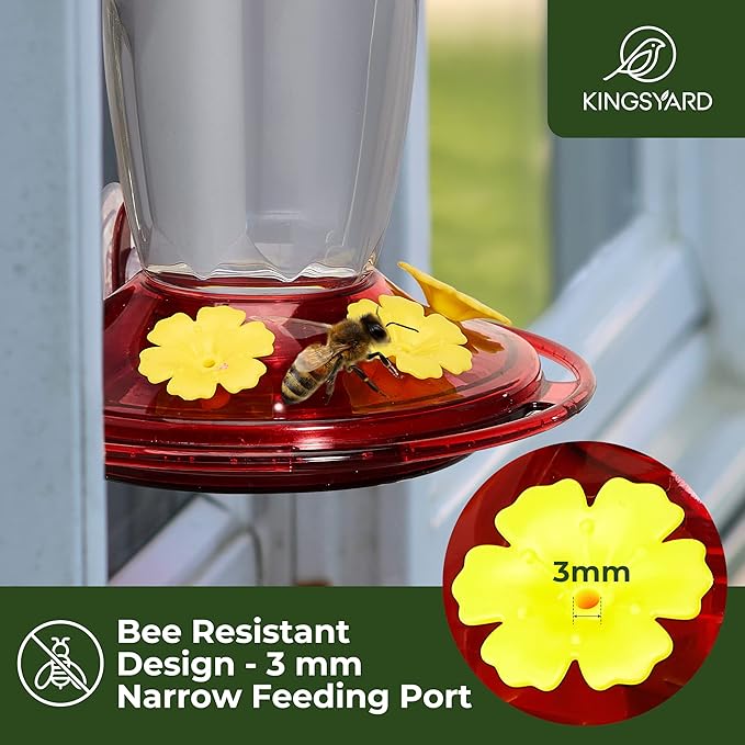 Kingsyard Window Hummingbird Feeder for Outside, 14 Oz Hummer Bird Nectar Feeder with 4 Feeding Ports & Circle Perch, Easy to Clean and Refill, Hummingbird Gifts (Transparent)