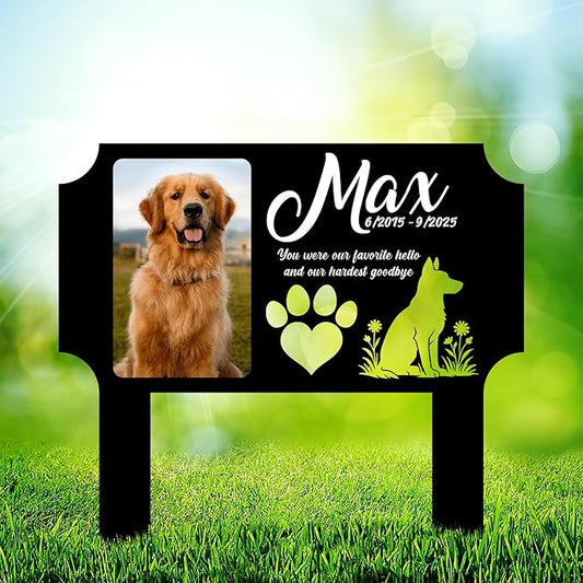 Personalized Dog Memorial Plaque Garden Stake with Photo, Custom Picture UV Printed Metal Grave Marker, Image in Loving Memory Outdoor Decor Pet Loss Sympathy Gifts for Dogs Lover