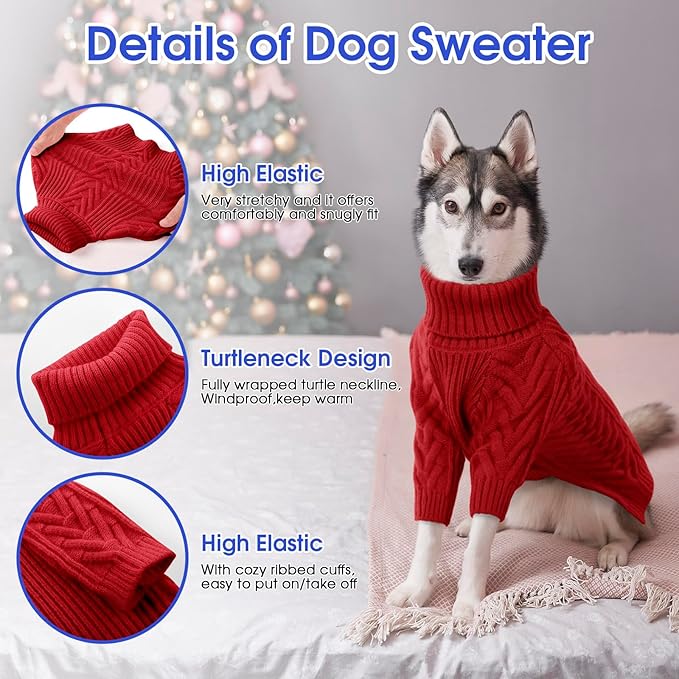 ASENKU XXL Dog Sweater for Extra Large Dogs, Pet Sweatshirt Apparel Turtleneck Pullover Winter Outfits for Pitbull, Labrador Retriever((Red, 2XL)