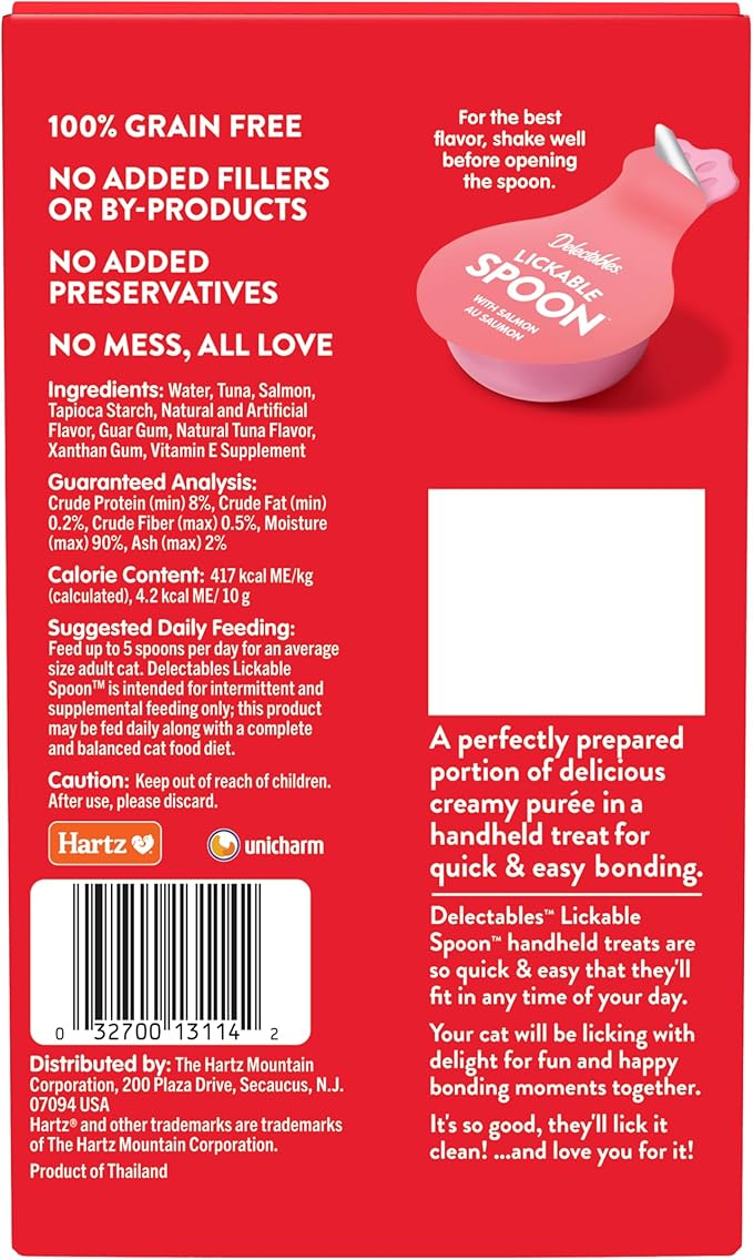 Delectables Lickable Spoon Handheld Wet Cat Treats Made with Real Salmon, Quick & Easy Creamy Puree, Mess Free, Grain-Free, No Added Fillers, No by-Products, No Added Preservatives, Salmon 32ct