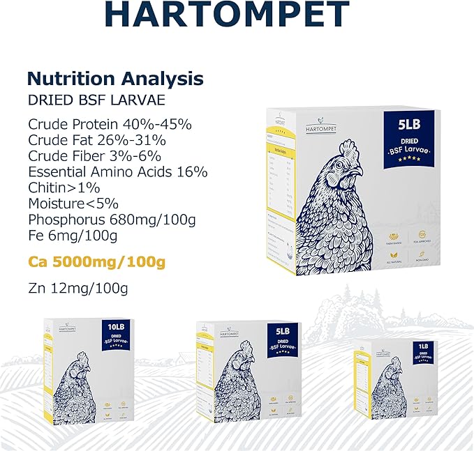 Nutrient-Rich Chicken Feed - 10LB Dried Black Soldier Fly Larvae, 100% Natural, 85X More Calcium Than Mealworms, Ideal for Molting & Laying Hens, Ducks, and Wild Birds, Reptiles and Hedgehog