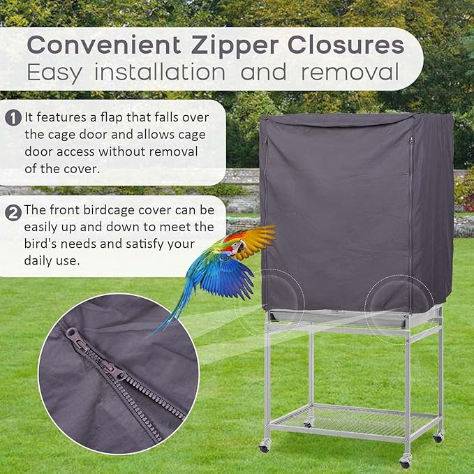 QBLEEV Birdcage Covers, Breathable Parrot Cage Cover Shade, Universal Blackout Windproof Light-Proof Covering Reduces Distractions Night Accessories Cloth Without Cage-17.7x24.8x31.5in (LxWxH)