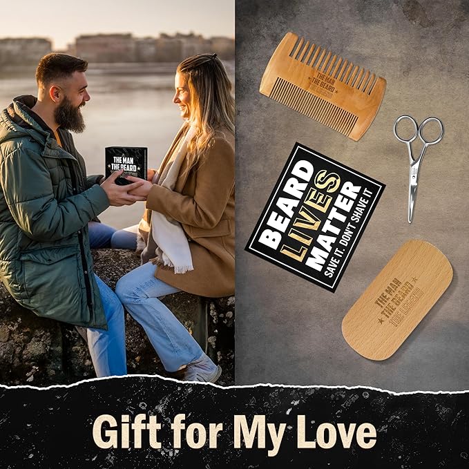 Gifts for Men - Beard Kit Grooming and Care with Brush, Comb, Scissors & Storage Bag - Anniversary Retirement Gifts for Men, Husband Birthday Gift Ideas