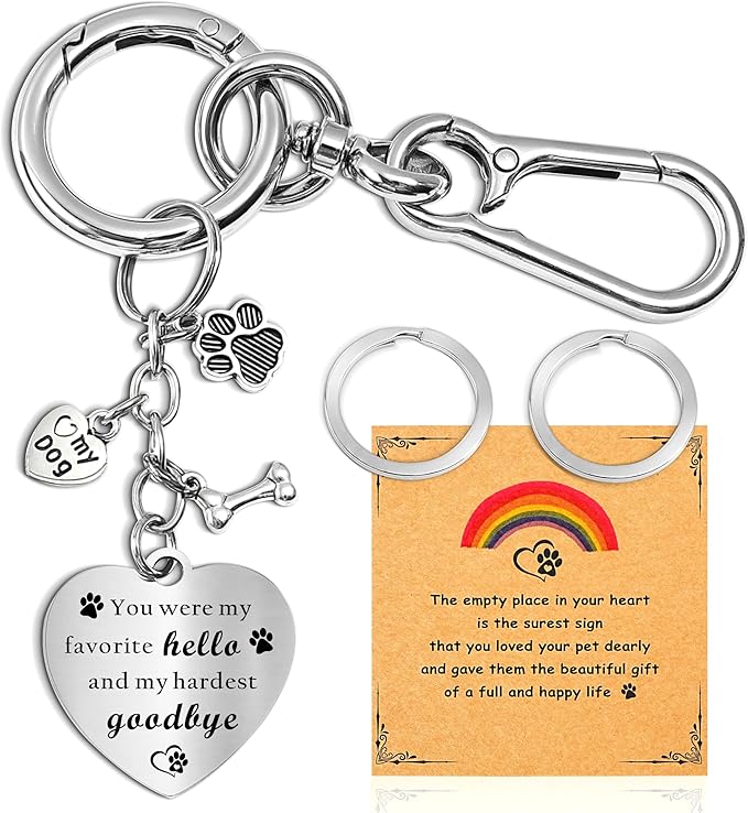 Belloxis Pet Memorial Gifts for Loss of Dog, Rainbow Loss Sympathy Gift Bridge Card Keychain for Cat, Pet Died Cats Death Dogs Lost Memorial for Women Men Pass Away Animal Paw Print Heart Key Chain