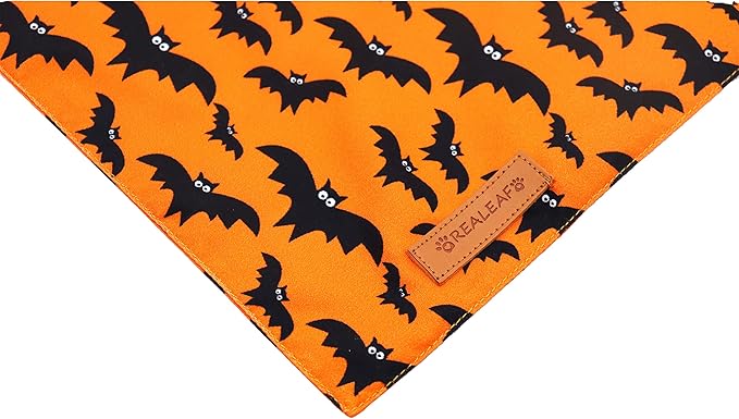 Realeaf Halloween Dog Bandanas 2 Pack - Pumpkin Fall Scarf for Boys and Girls, Premium Durable Fabric, Orange Holiday Accessory for Large and Extra Large Dogs (X-Large)