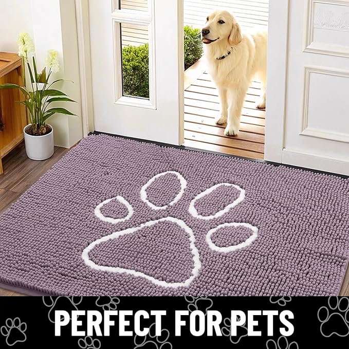 Smiry Dog Door Mat for Muddy Paws, Absorbent Dirt Trapper Non Slip Quick Dry Washable Chenille Mat for Mud Dogs, Entry Rug for Indoor and Outdoor (36x24 Inches, Deep Plum)