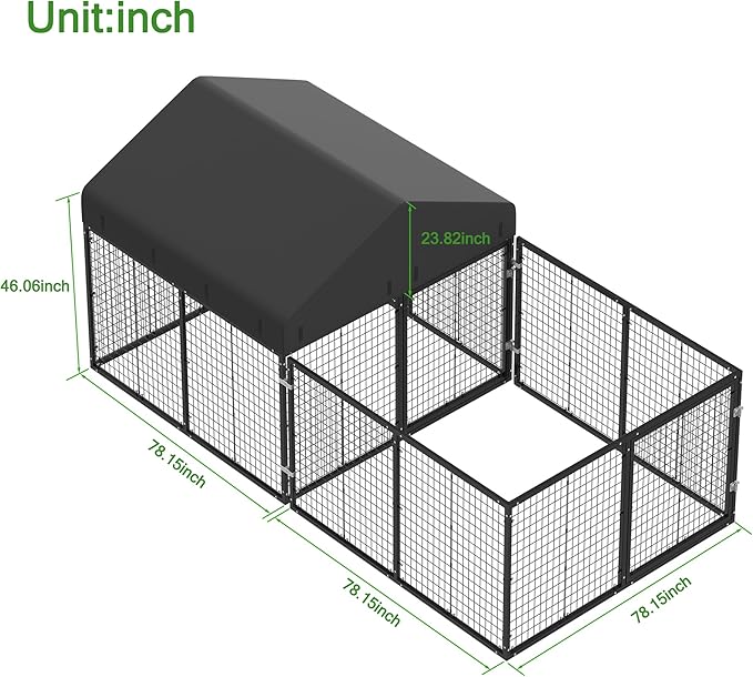 Outdoor Dog Kennel with Dog Fence for Medium/Small Dogs Anti-Rust Coating Cage with Roof All Weather Resistant Dog House with Double Locks