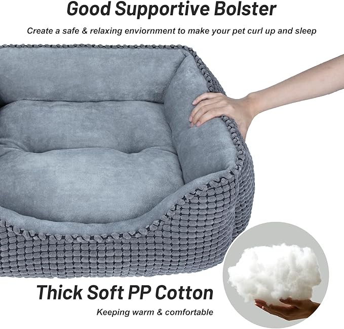 MIXJOY Dog Bed for Large Medium Small Dogs, Rectangle Washable Sleeping Puppy Bed, Soft Calming Cat Beds for Indoor Cats, Orthopedic Pet Sofa Bed, Anti-Slip Bottom with Multiple Size (20'', Grey)