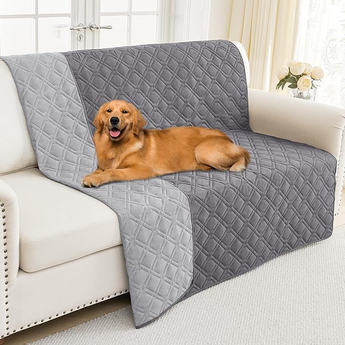Smiry Waterproof Dog Blanket, 52x82 Inch Soft Pet Bed Cover Reversible, Washable Sofa Couch Furniture Protector for Small Medium Large Dog Puppy Cat, Geometric, Grey/Light Grey