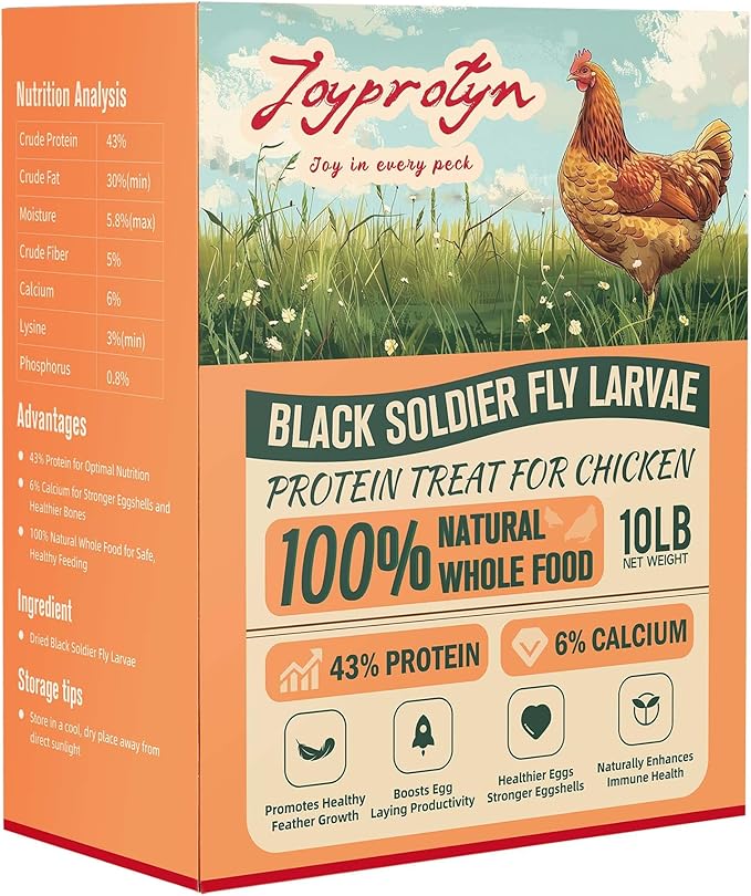 10LB Non-GMO Dried Black Soldier Fly Larvae for Chicken – 85X More Calcium Grubs Than Mealworms for Strong Eggshells & Healthy Growth - High Protein for Chickens, Birds, Ducks, Geese & Pets