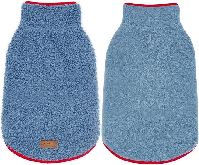 cyeollo Warm Dog Coat, Reversible Fleece Vest Dog Jacket for Winter Sherpa Turtleneck Pet Clothes Puppy Jackets Cold Weather Doggie Coats for Small Dogs, Blue S