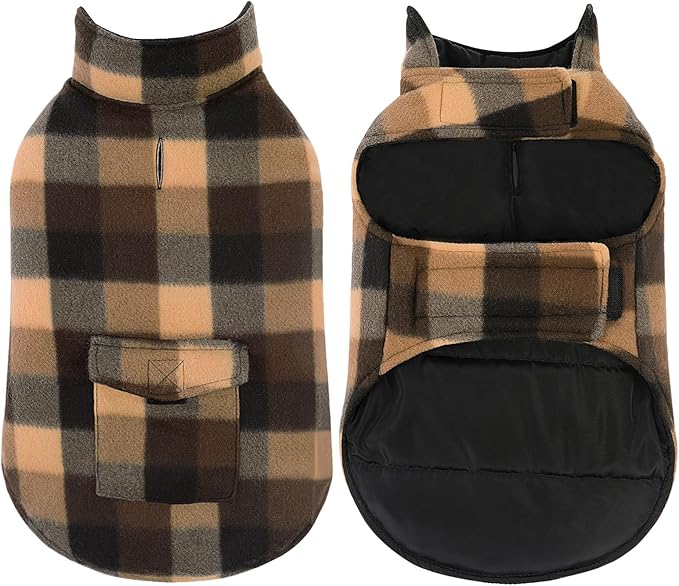 ASENKU Dog Winter Jacket Plaid Reversible Vest, Waterproof Dog Coat for Cold Weather, Perfect for Small to Large Dogs (Coffee, S)