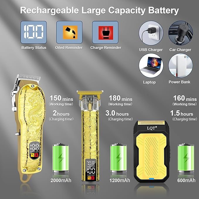 LQT® Professional Hair Clippers for Men, Hair Trimmer Cordless Barber Clippers and Trimmers Set, Hair Cutting Kit for Men Grooming Father Day Gifts