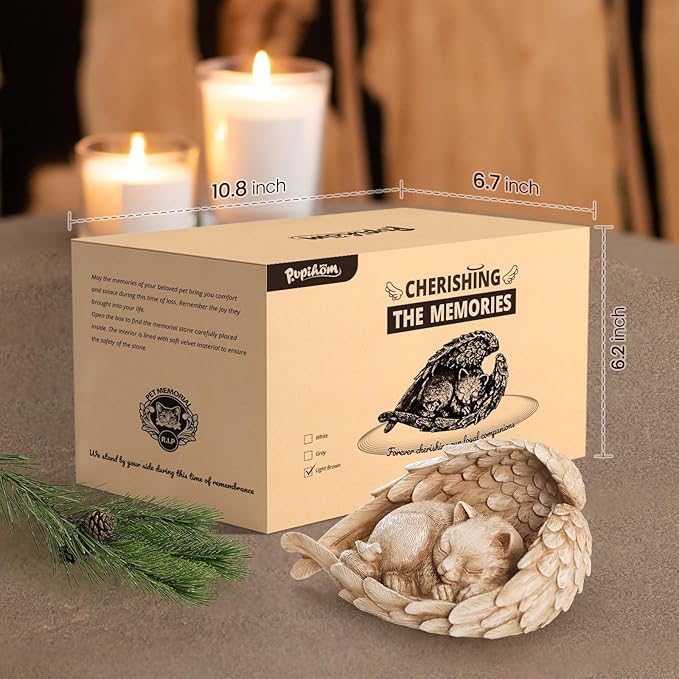 Cat Memorial Stone for Outdoor, Pet Memorial Stones for Cats with Personalized Engraving, Weather-Resistant Garden Stone for Backyard & Memorial Garden to Forever Loved Cats (Light Brown)