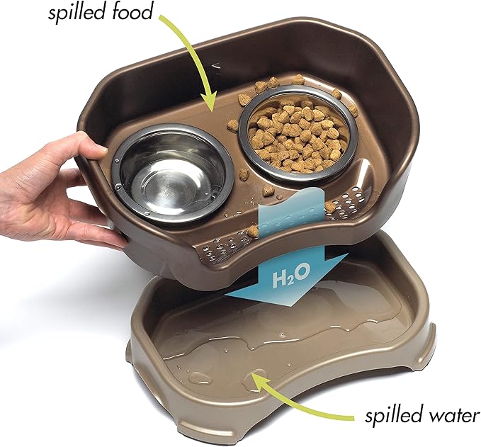 Neater Feeder Deluxe Mess Proof Dog Bowls Elevated Medium Sized Dogs (19-40 lbs) Made in USA, No Spill Raised Dog Food Bowl Stand w/Leg Extension, Stainless Steel Food and Water Bowl Set, Bronze