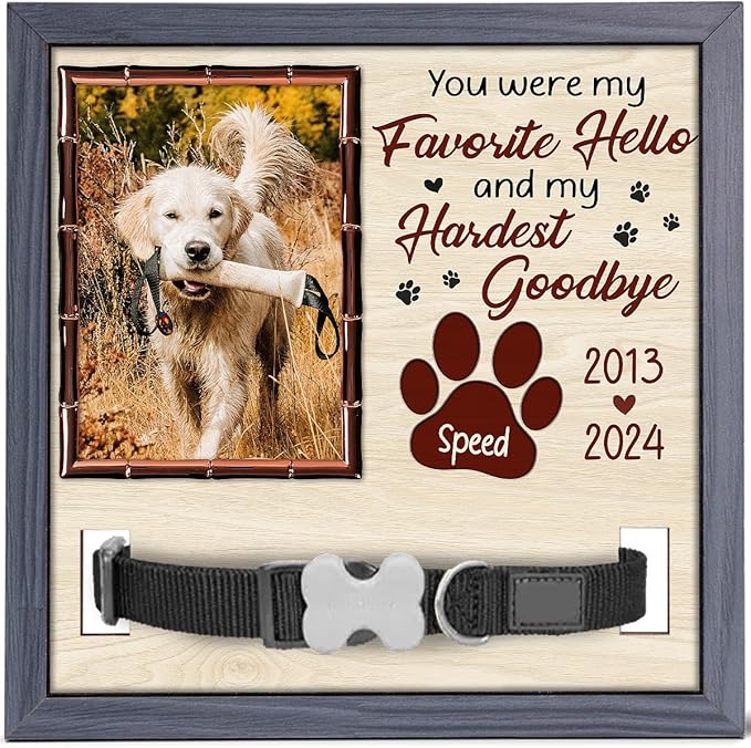 Pawfect House Personalized Pet Loss Sign 9x9IN With Collar Holder, You Were My Favorite Hello, Dog Memorial Gifts For Loss Of Dog, Custom Memorial Picture Frame, Pet Loss Sympathy Gift