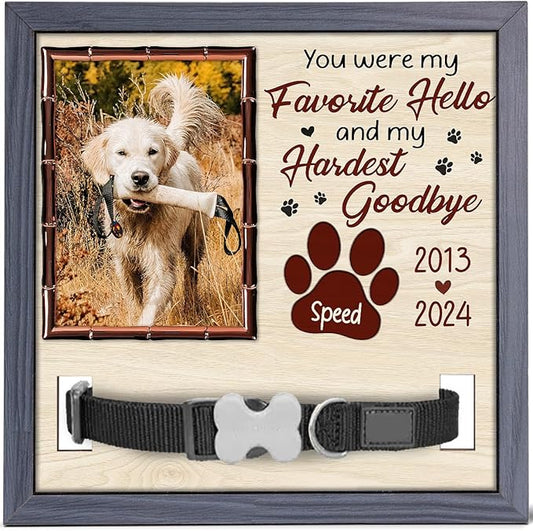 Pawfect House Personalized Pet Loss Sign 9x9IN With Collar Holder, You Were My Favorite Hello, Dog Memorial Gifts For Loss Of Dog, Custom Memorial Picture Frame, Pet Loss Sympathy Gift