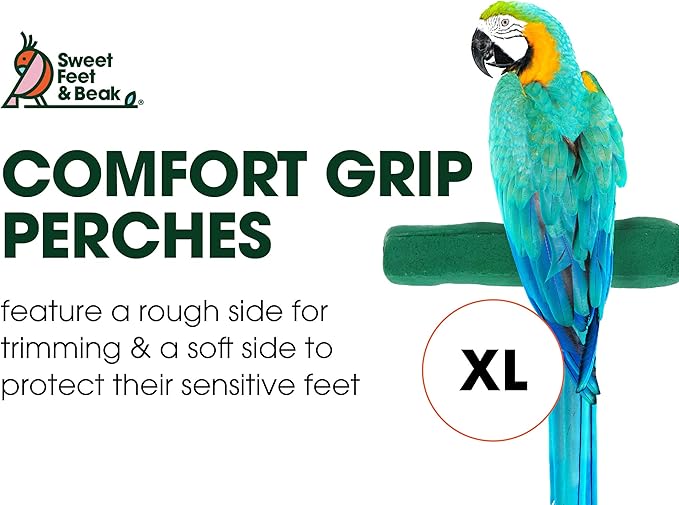 Sweet Feet and Beak Comfort Grip Safety Perch for Bird Cages - Pedicure Perch for Birds to Keep Nails and Beaks in Top Condition - Safe Easy to Install Bird Cage Accessories - XL 13.5"