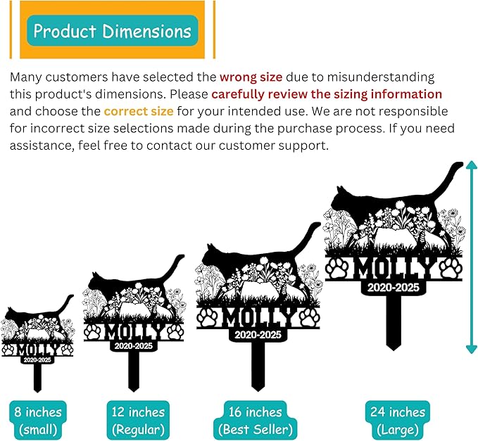 Custom Cat Grave Marker Outdoor, Personalized Pet Headstone for Garden or Cemetery Use, Pet Grave Markers Cat Memorial Stone in Sizes