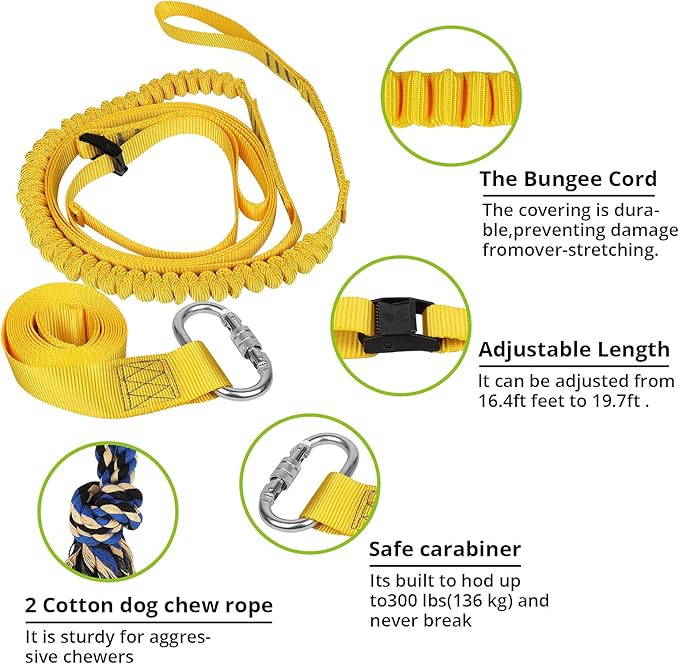 Dog Hanging Bungee Tug Toy: Interactive Tether Tug-of-War for Pitbull Small to Large Dogs to Exercise and Fun Solo Play - Durable Retractable Tugger Dog Rope Toy with 2 Chew Rope Toys