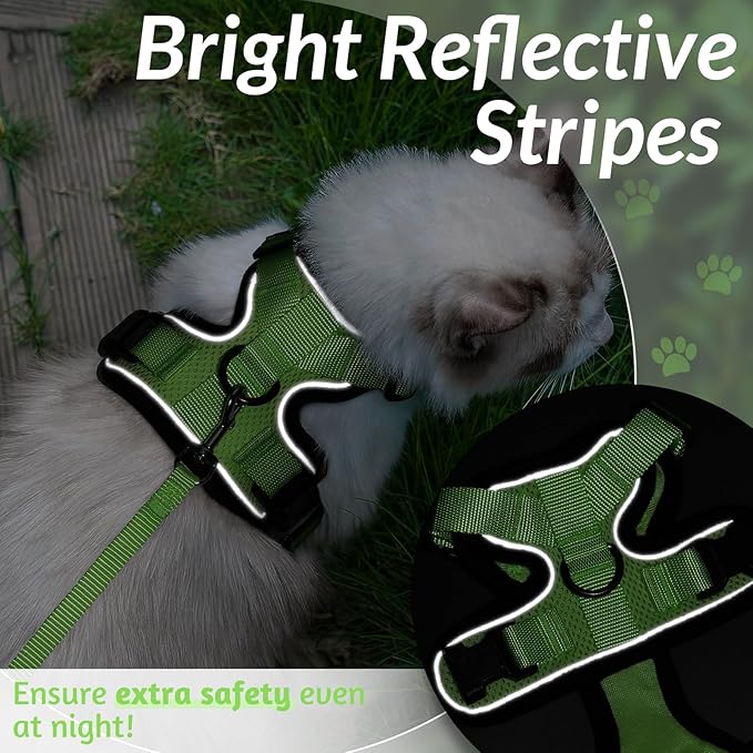 rabbitgoo Cat Harness and Leash for Walking, Escape Proof Soft Adjustable Vest Harnesses for Cats, Easy Control Breathable Reflective Strips Jacket, Light Green, XXS