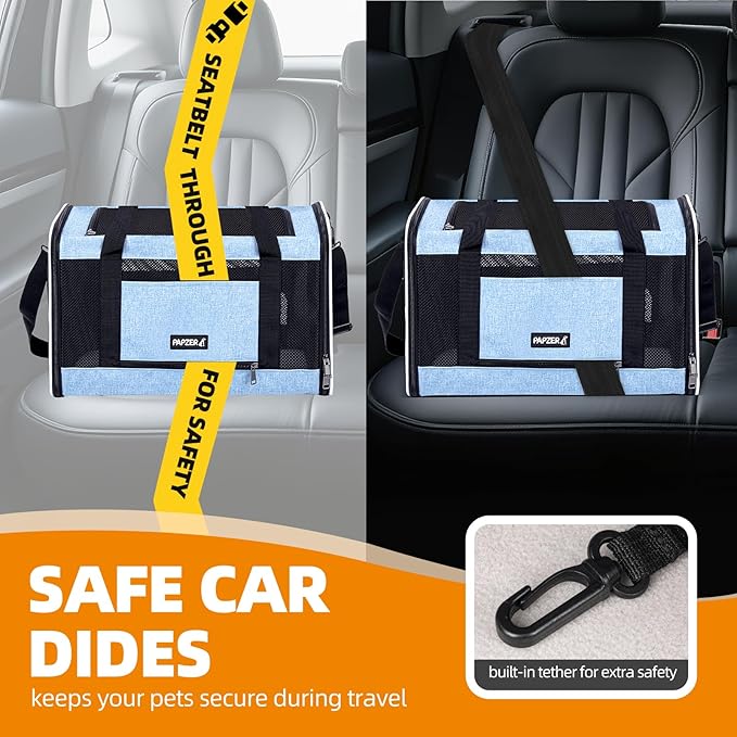 Cat Carrier Soft-Sided 18x11x11 Inch Travel Bag for Medium Cats Over 15lbs, Small Dog Carrier Crate Top Entry Breathable Mesh Puppy 12 Pounds, Pet Rabbit Carrying Cage Kennel Collapsible Blue