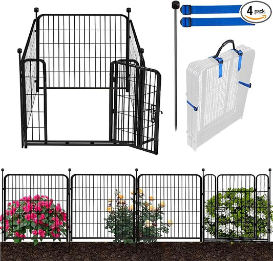 ADAVIN Dog Playpen with Low Threshold Door, 40 inch 4 Panels Total 8.9 Ft(L) Garden Fence, Dog Fence Outdoor for Yard, Black Metal Portable Pet Playpen for Large Medium Small Dogs, Dog Fencing