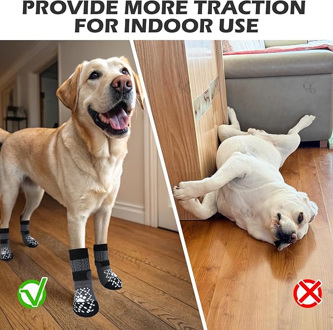 EXPAWLORER Dog Socks for Hot Pavement to Prevent Licking Paws, Non Slip Doggie Grippy Booties Shoes for Hardwood Floors, Boots & Paw Protectors for Small Medium Large Senior Dogs Twists Grey L