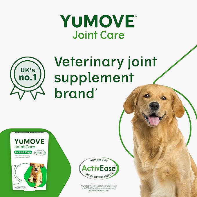 YuMOVE Hip & Joint Supplement for Dogs with Glucosamine, Hyaluronic Acid, Green Lipped Mussel & Omega 3 Joint Supplement - Regular and Advanced Strength (60ct, Chewable Tablets)