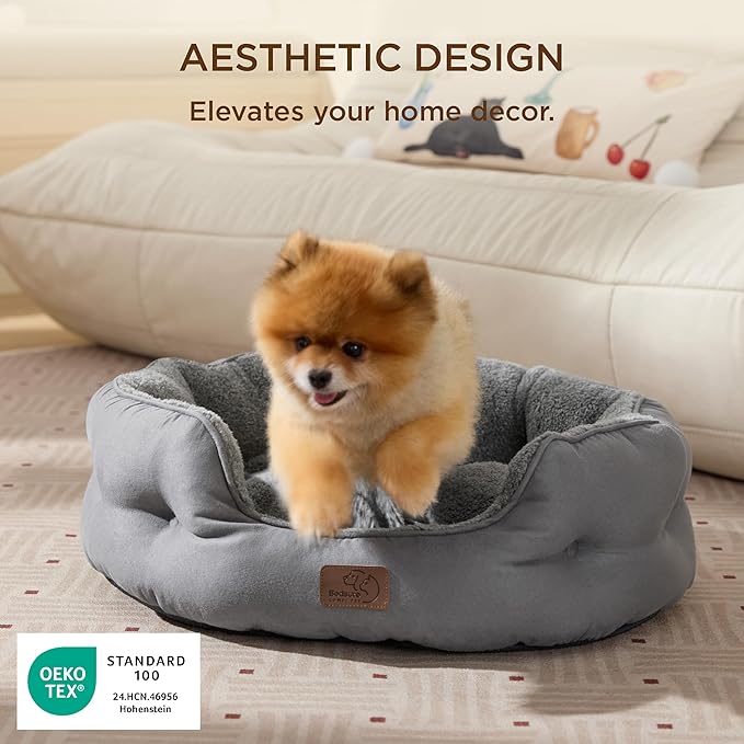 Bedsure Self Warming Dog Beds for Small Dogs - Round Medium Cat Beds for Indoor Cats, Washable Pet Bed for Puppy and Kitten with Slip-Resistant Bottom, 25 Inches, Self Warming Grey
