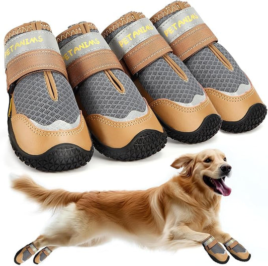 Dog Shoes for Large Dogs, Medium Dog Boots & Paw Protectors for Winter Snow, Breathable Dog Booties for Hot Pavement, Hardwood Floors Gray Size 5