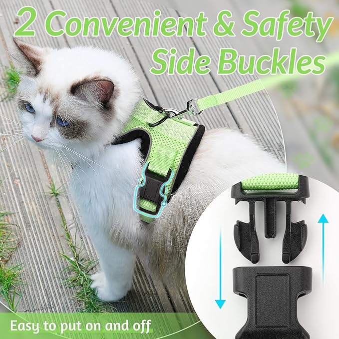 rabbitgoo Cat Harness and Leash for Walking, Escape Proof Soft Adjustable Vest Harnesses for Cats, Easy Control Breathable Reflective Strips Jacket, Light Green, S