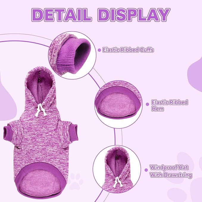 Dog Sweaters for Small Dogs Hoodie Fleece Dog Sweater Soft Clothes Sweatshirt with Pocket Hoodie for Small Dogs Puppy Sweater(Purple&S)