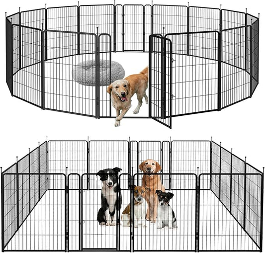 mestyl Dog Play Pen Indoors, Heavy Duty Metal Puppy Playpen, Portable Dog Exercise Pen Temporary Pet Fence with 2 Gate, 32" Height 16 Panels Foldable Dog Kennel for Large/Medium/Small Dogs
